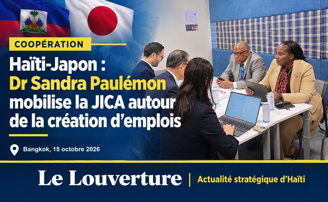 Coopération Haïti-Japon : Dr Sandra Paulémon mobilise la JICA autour de la création d’emplois 37 La ministre Sandra Paulémon et le vice-président de la JICA Hara Shohei lors de leur rencontre à Bangkok.