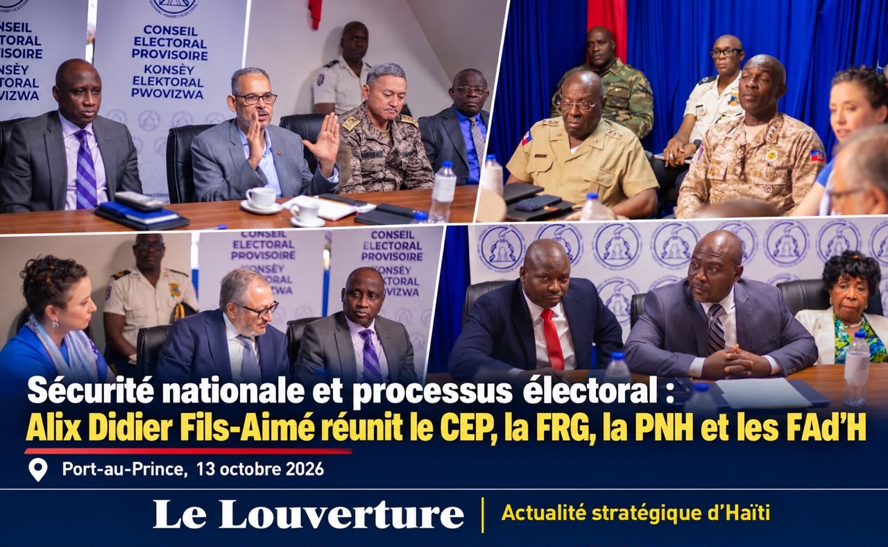 Le Premier ministre Alix Didier Fils-Aimé présidant la réunion de sécurité avec le CEP, la PNH, les FAd'H et la FRG.