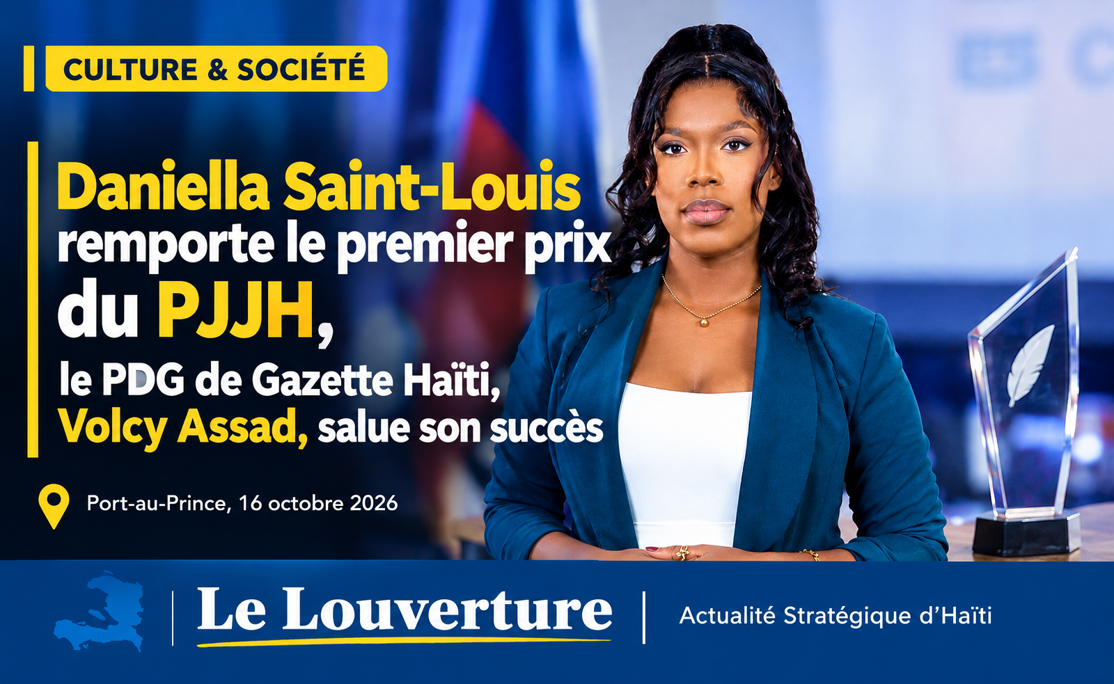 Daniella Saint-Louis, journaliste à Gazette Haïti, lauréate du premier prix en presse écrite du PJJH.