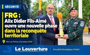 FRG : Alix Didier Fils-Aimé ouvre une nouvelle phase dans la reconquête territoriale 23 Le Premier ministre Alix Didier Fils-Aimé lors de la cérémonie de levée du drapeau à la base Vertières pour le lancement de la FRG.
