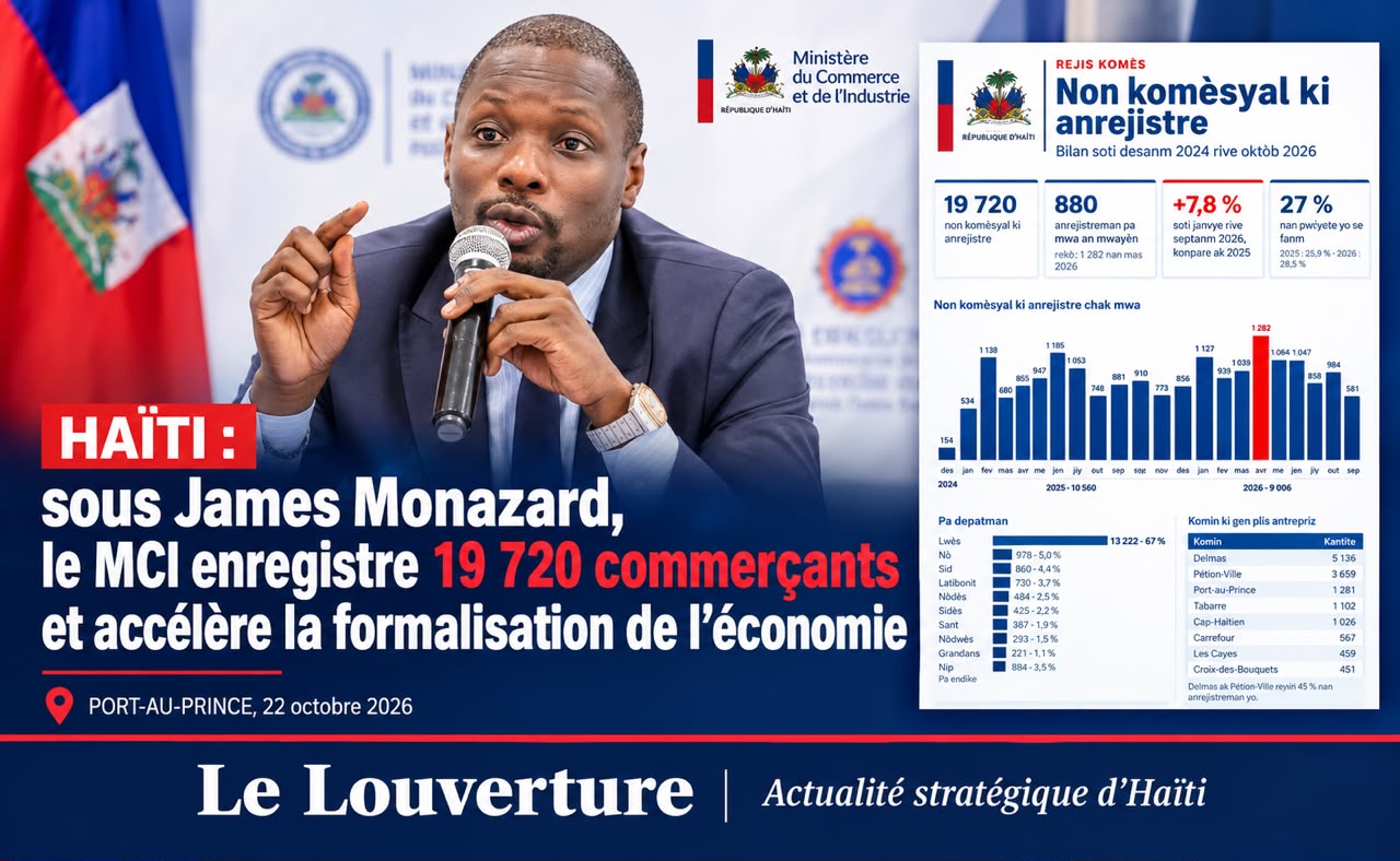 Le ministre du Commerce et de l'Industrie James Monazard lors d'une activité d'enregistrement des commerçants.