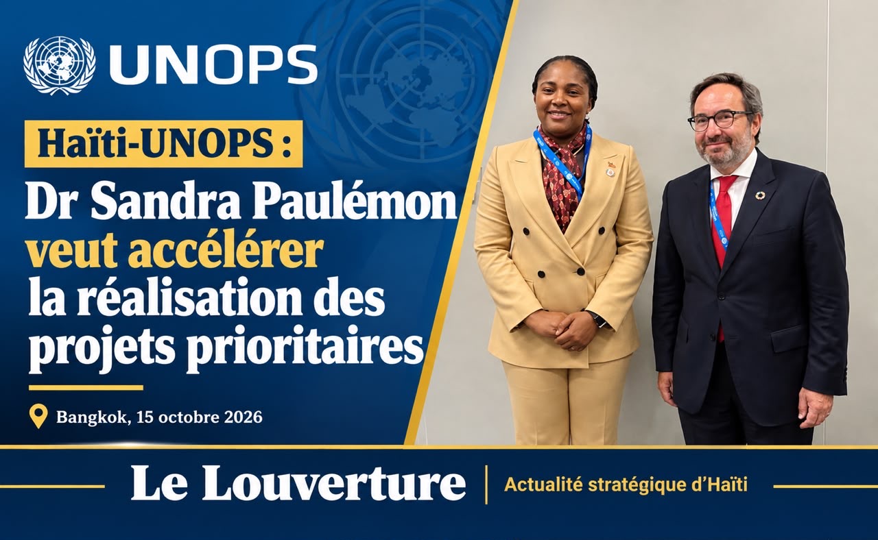 Haïti-UNOPS : Dr Sandra Paulémon veut accélérer la réalisation des projets prioritaires 16 La ministre Sandra Paulémon et le directeur exécutif de l'UNOPS Jorge Moreira da Silva lors de leur rencontre à Bangkok.