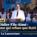 Le Premier ministre Alix Didier Fils-Aimé prononçant son discours au Palais national le 17 octobre 2026.