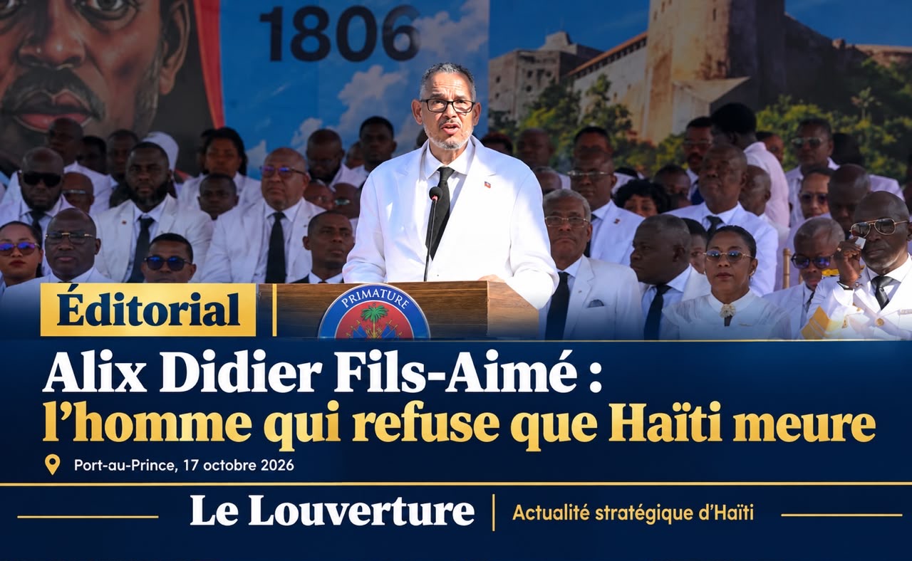 Le Premier ministre Alix Didier Fils-Aimé prononçant son discours au Palais national le 17 octobre 2026.