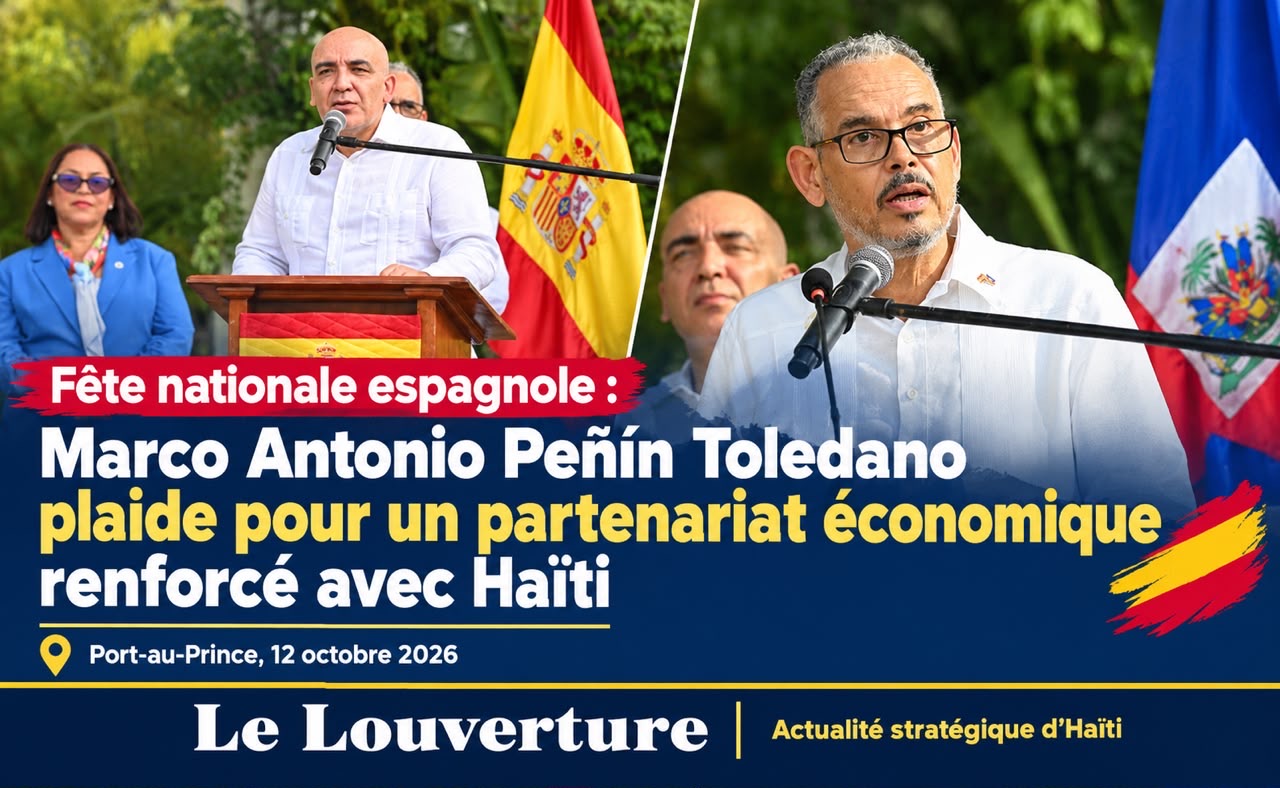 L'ambassadeur d'Espagne Marco Antonio Peñín Toledano et le Premier ministre Alix Didier Fils-Aimé lors de la célébration de la fête nationale espagnole.